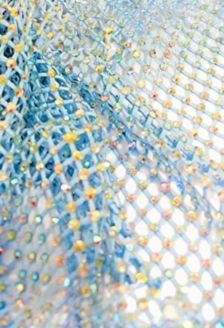 SlaySwimwear blue shimmering mesh wrap skirt with rhinestones, adjustable fit, beachwear