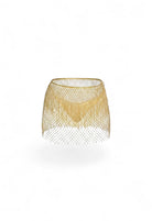 SlaySwimwear gold rhinestone fishnet mini skirt with fringe detail. Stretchy waistband fits S-L.