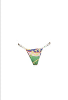 SlaySwimwear Aye Aye Captain three-piece bikini with gold chains and nautical print. Includes halter top, high-leg bottom, and matching headscarf.