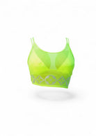 SlaySwimwear neon green sheer mesh cover-up top with crystal detailing and cut-out sides.