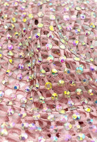 SlaySwimwear pink crochet durag adorned with sparkling iridescent crystals, offering a glamorous and waterproof finish.