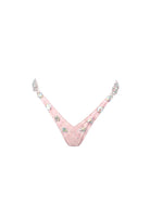 Slay Swimwear Barbie-pink bikini bottom with rhinestones and a low-rise fit. Made from nylon and spandex.