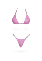 SlaySwimwear pink rhinestone bikini set with butterfly accents on straps and center.