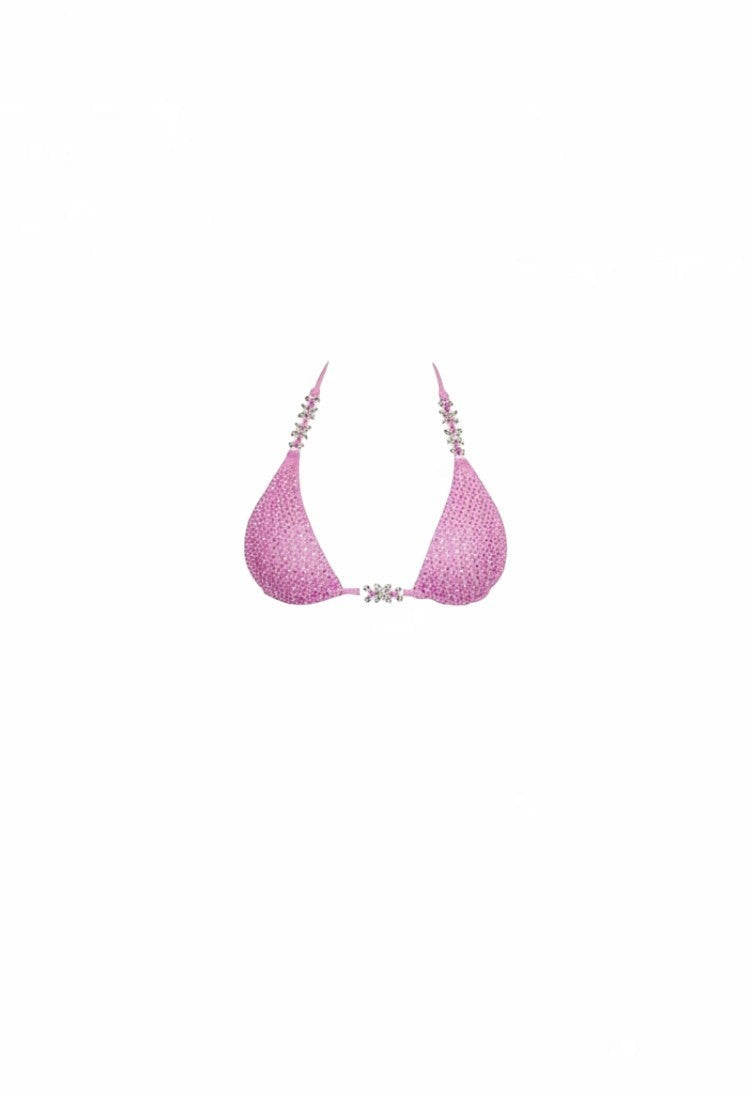 SlaySwimwear pink rhinestone bikini set with butterfly accents on straps and center.