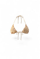 SlaySwimwear Shelly bikini set in champagne with shell embellishments and adjustable ties.