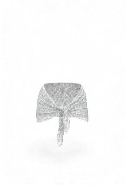SlaySwimwear silver rhinestone tie-waist mini skirt or scarf top with adjustable fit.