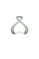 SlaySwimwear silver halter bikini top with criss-cross straps and sparkling embellishments.