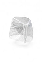 SlaySwimwear white rhinestone mini skirt with clasp closure and draped front detail. Perfect for parties and nights out.